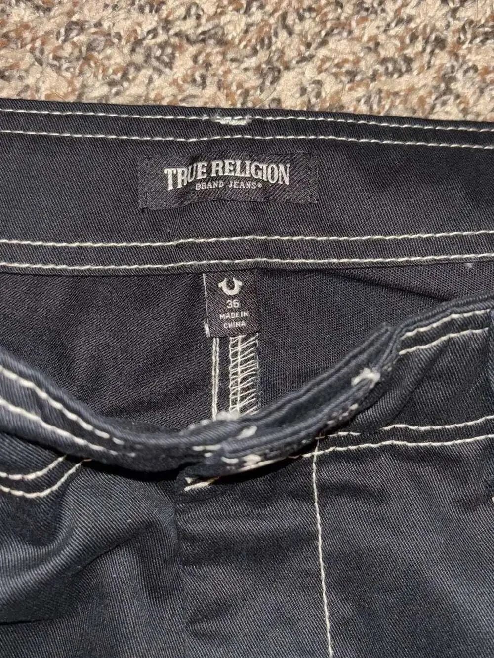 True Religion Jet Black Contrast Stitch Cargo Pants. NWT. Size 36